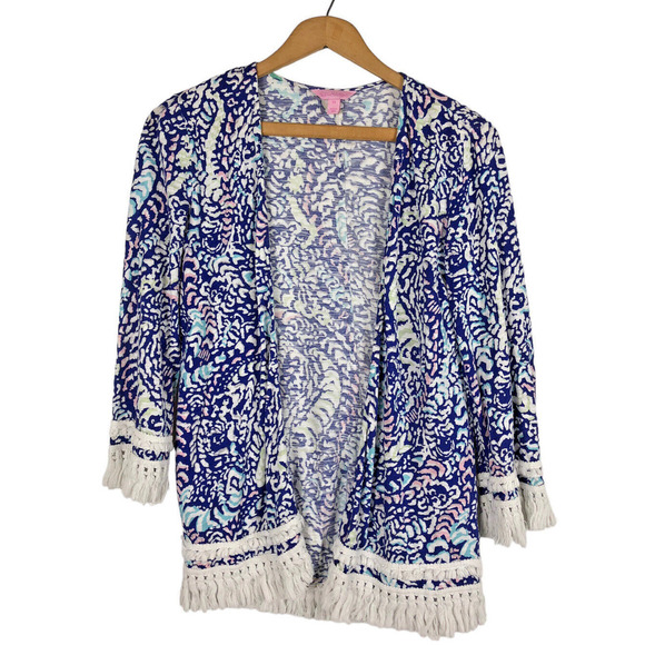 Lilly Pulitzer Size XS Cardigan Gigi Knit Wrap & Tank Top Shell Blue Paisley - Picture 4 of 10